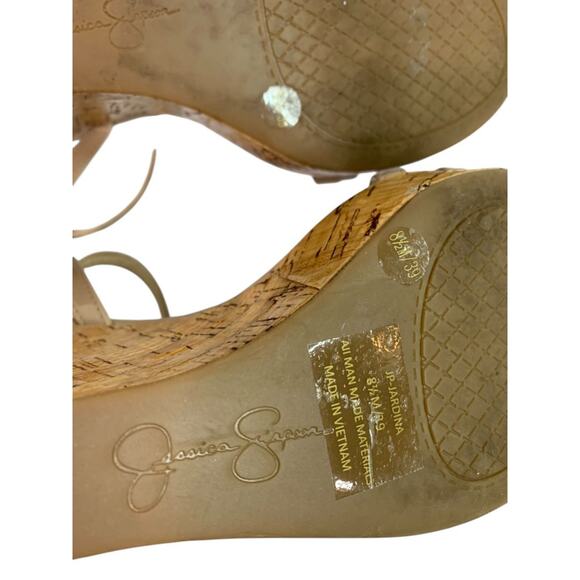 Size 8.5M Jessica Simpson Cork Wedge Platform Sandals Taupe - Picture 9 of 10